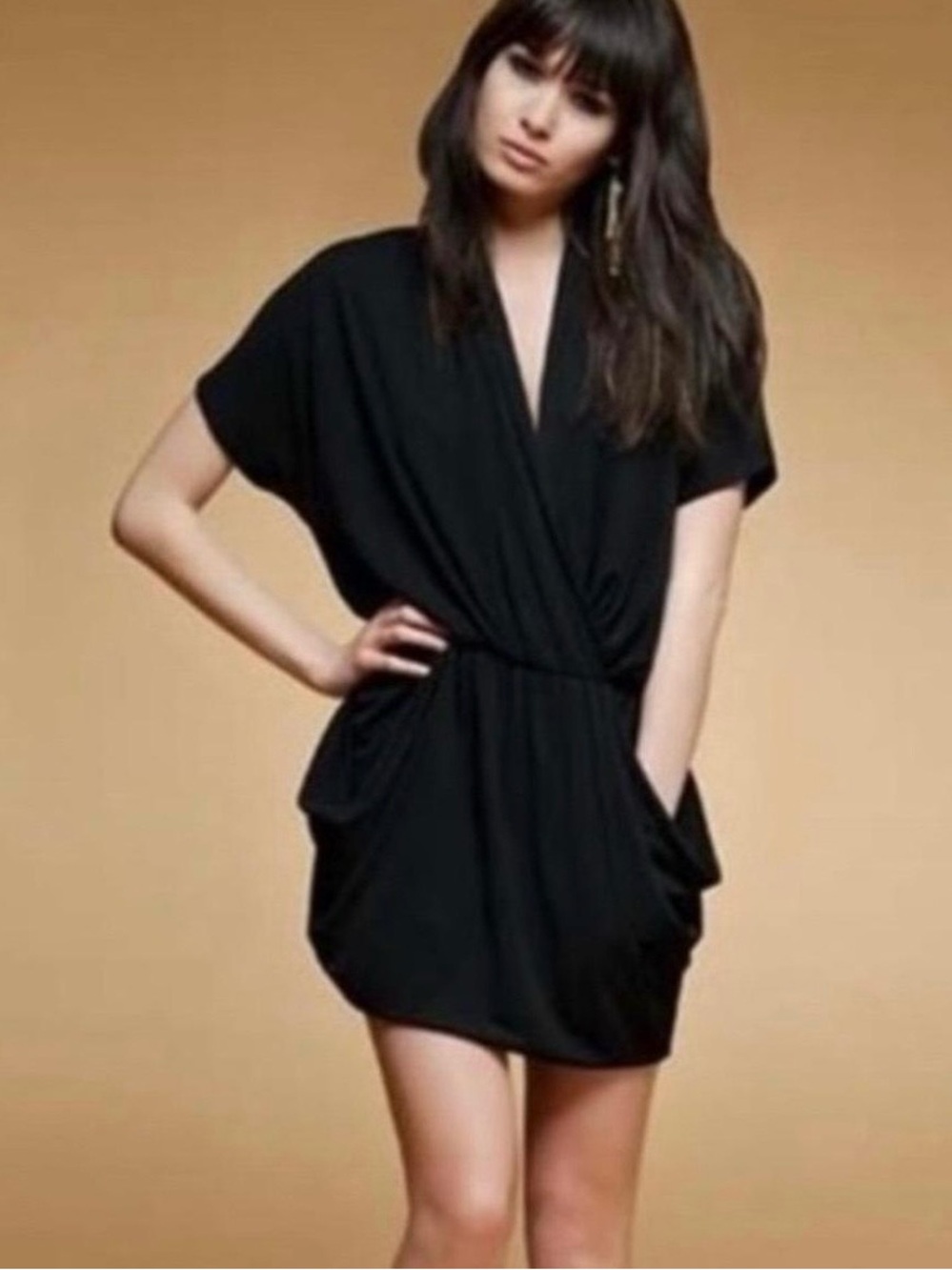 Rachel Roy Black Wrap-Style Short Dress with Pockets, size XXS